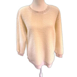 LOFT Sherpa Sweatshirt Long Sleeves Ivory Crewnececk Cottagecore Sz large petite